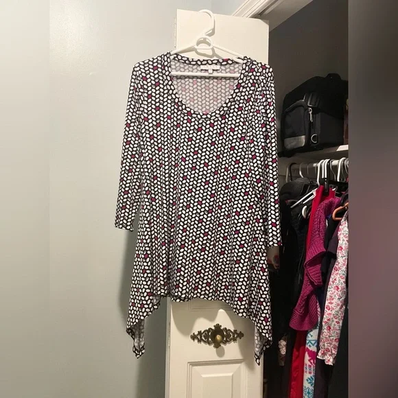 Chaus 3/4 Sleeve White Black Magenta Gray Polka Dot Blouse Size XL - Picture 3 of 10